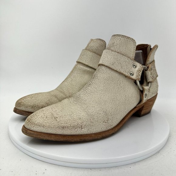 Frye Ray Harness Women Size 9M Suede Leather Ankle Boot Distressed Off White - Picture 1 of 14